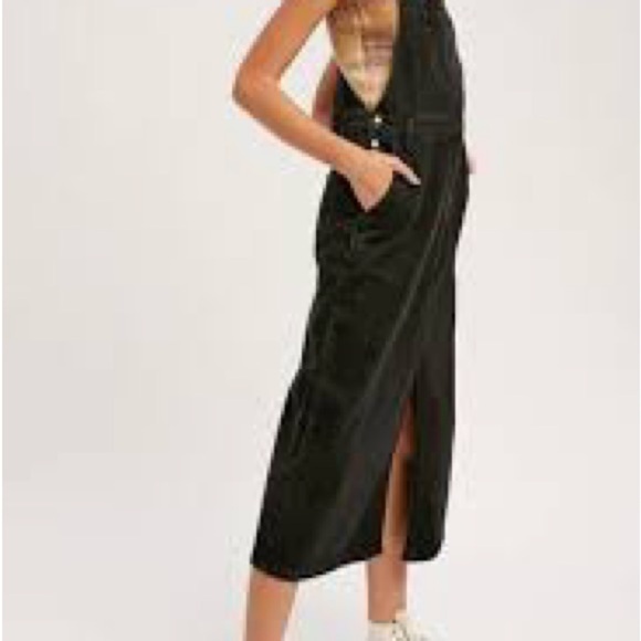 Listicle Black Denim Overall Midi Dress - Picture 3 of 7